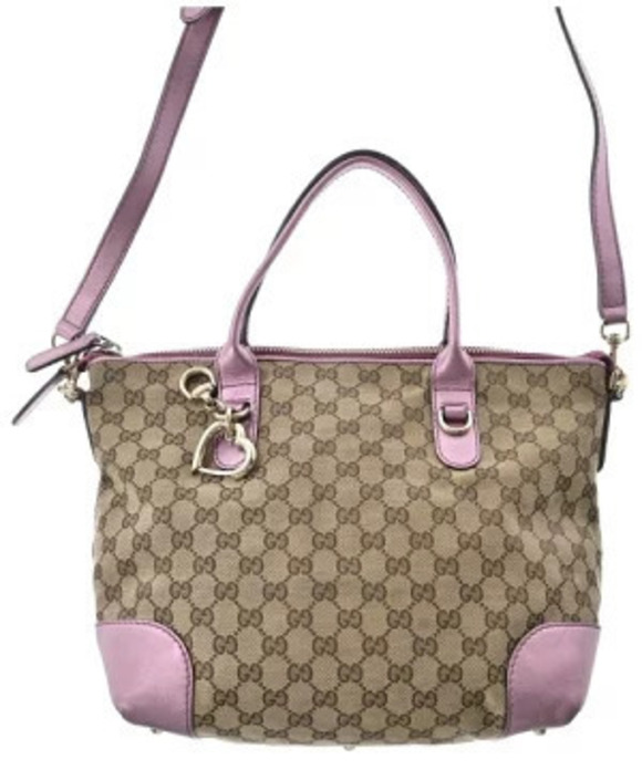 Gucci Handbags - Gucci GG Canvas Heart Bit satchel beige monogram metallic pink leather